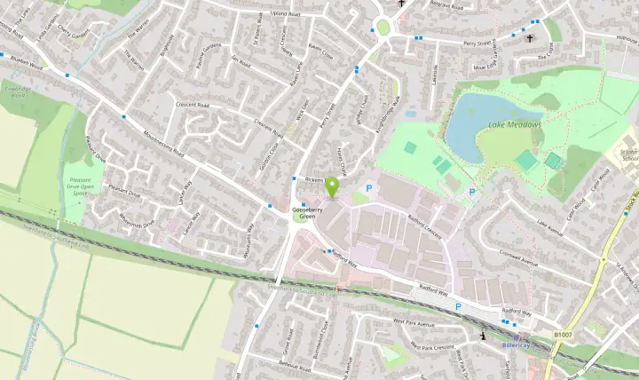 Map showing Radford Business Centre near Radford Way and Lake Meadows in Billericay.