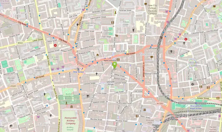 Map showing 86-90 Paul Street near Old Street and Shoreditch in London.